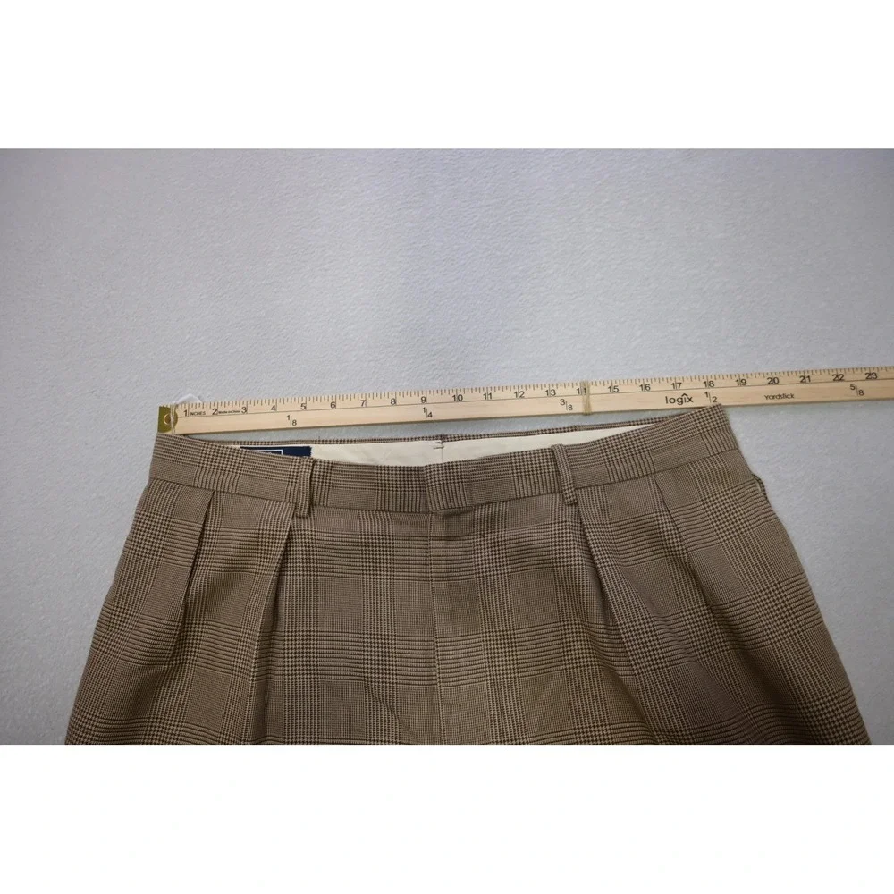 Polo Ralph Lauren Dress Pants Mens 36x29 Brown Glen Plaid Pleated Cuffed